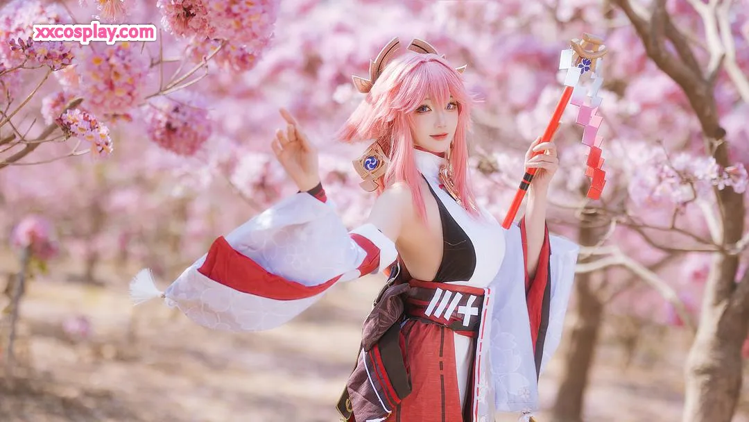 Guaxi Jiang as Yae Miko - Genshin Impact Cherry Blossom Cosplay
